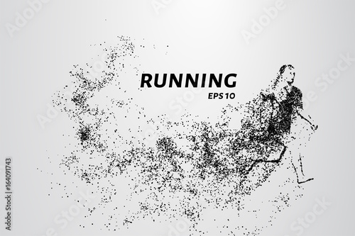 Runner of the particles. The man runs and the wind out of him pulling out pieces in the shape of a circle. Vector illustration