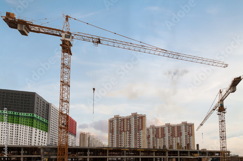 Construction Site Buildings and Crane
