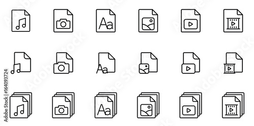 thin line different type file icons set on white background