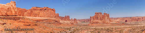 Cliffs and monuments in the Arches National Park, USA. Desolate panorama