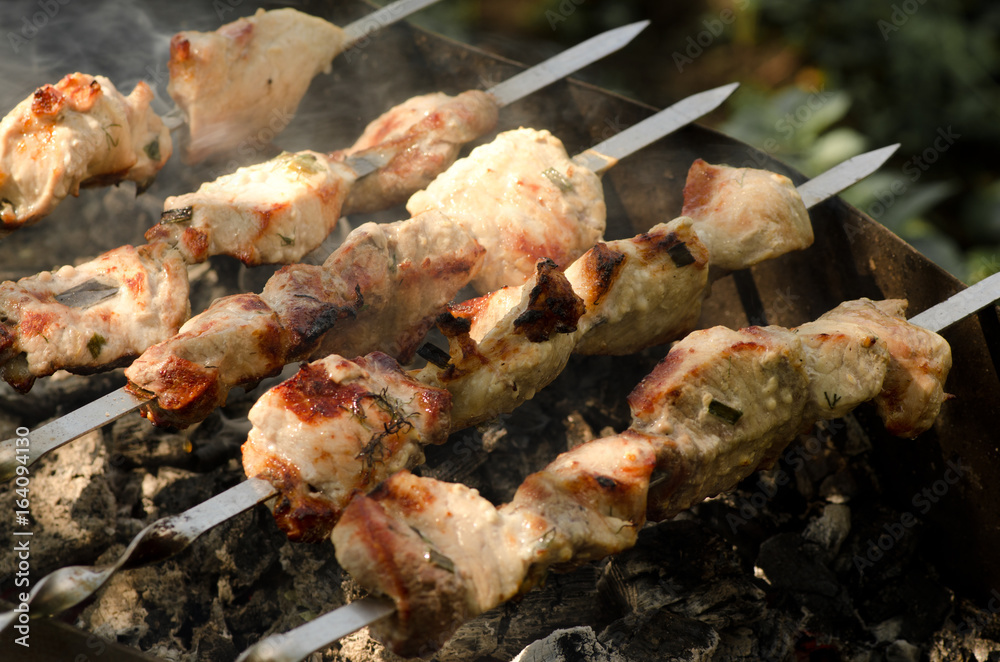Cooking kebab on the grill Cooking kebab on the grill