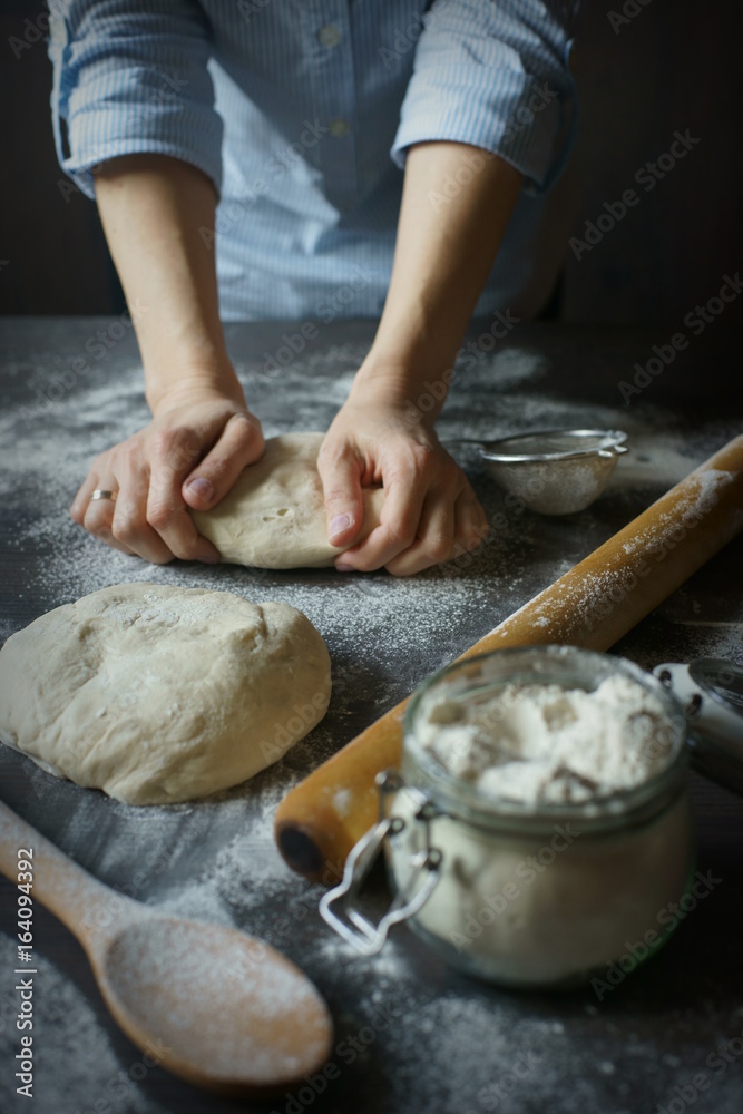 Fototapeta premium Cooking pizza dough.