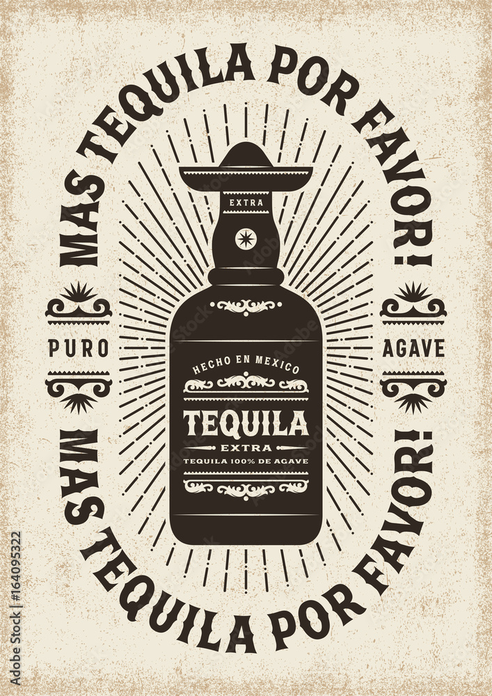 Vintage Mas Tequila Por Favor (More Tequila Please) Typography. Tshirt