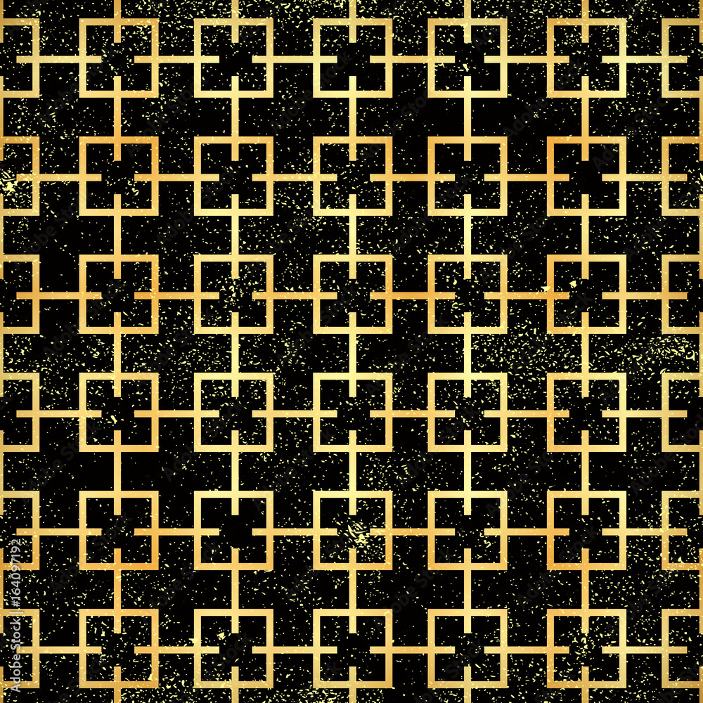Abstract art deco golden geometric ornamental seamless pattern background. Template for design. Seamless Chinese window tracery pattern.