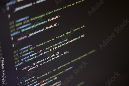CSharp source code on a computer display