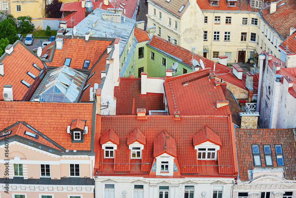 Beautiful colorful buildings with red tile roofs in Vilnius Old Town Beautiful colorful buildings with red tile roofs in Vilnius Old Town