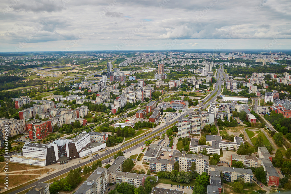 Aerial view of residential district of Vilnius taken form TV tower