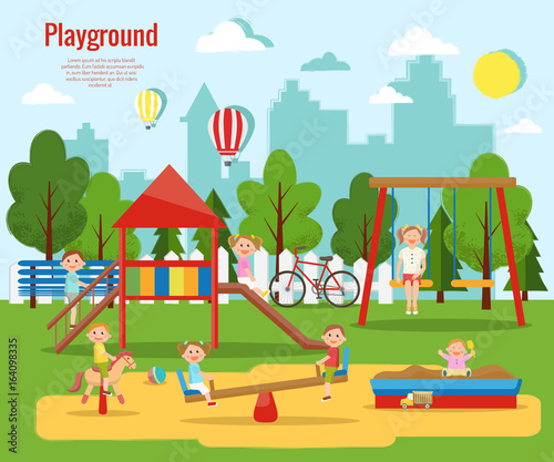Children's playground vector illustration. Children's activity,