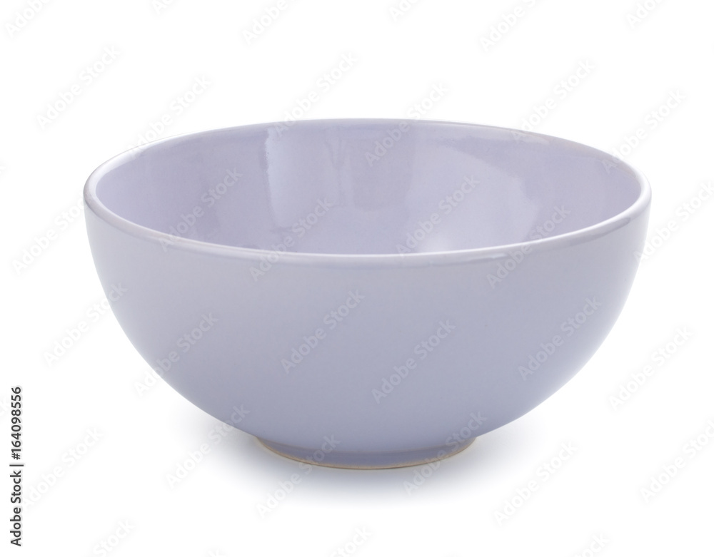 Empty porcelain bowl, gentle light violet tone, isolated on white background Empty porcelain bowl, gentle light violet tone, isolated on white background