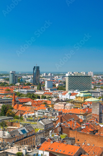  Zagreb down town skyline and modern business towers panoramic view, Croatia capital 