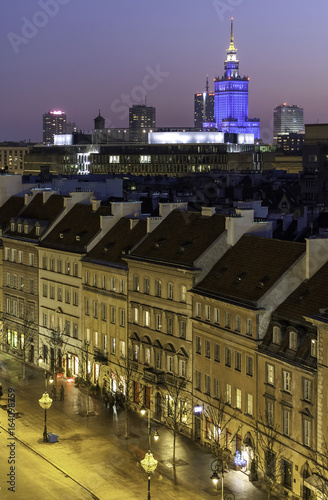 Palace of Culture and Art, Warsaw (Poland), illuminated at night