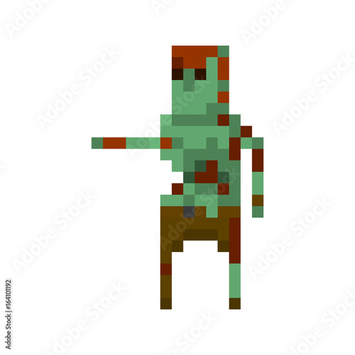 Pixel zombie with weapons for games and applications