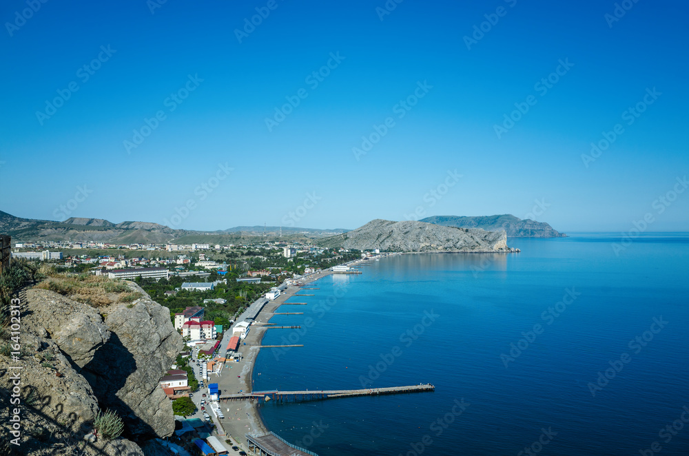 The coast of Sudak, the view from castle hill, Crimea.
