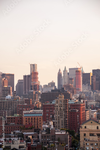 Red Manhattan skyline at sunset  New York