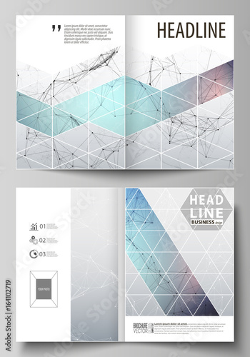 Business templates for bi fold brochure, flyer. Cover design template, vector layout in A4 size. Compounds lines and dots. Big data visualization in minimal style. Graphic communication background.