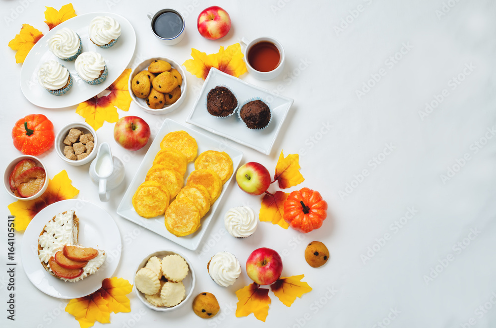 Autumn sweets and baking celebration table setting Autumn sweets and baking celebration table setting