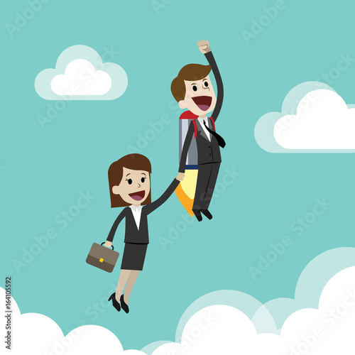Wallpaper Mural Startup business, flat design illustration. Businessman and businesswoman on a rocket. Team work Torontodigital.ca