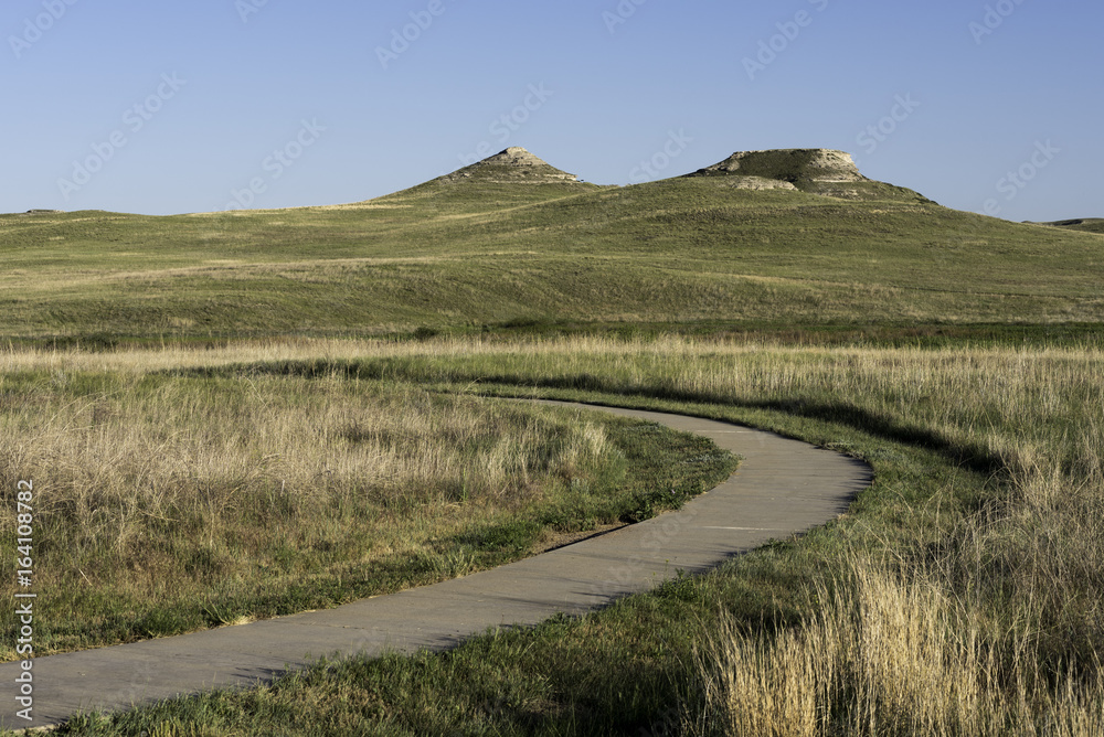 Agate Fossil Beds National Monument on the Fossil Hills Trail in North Western Nebraska. University Hill and Carnegie Hill are in the distance. 