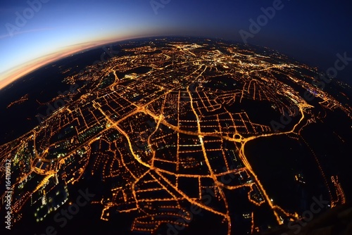 View from the hot air balloon, night city 