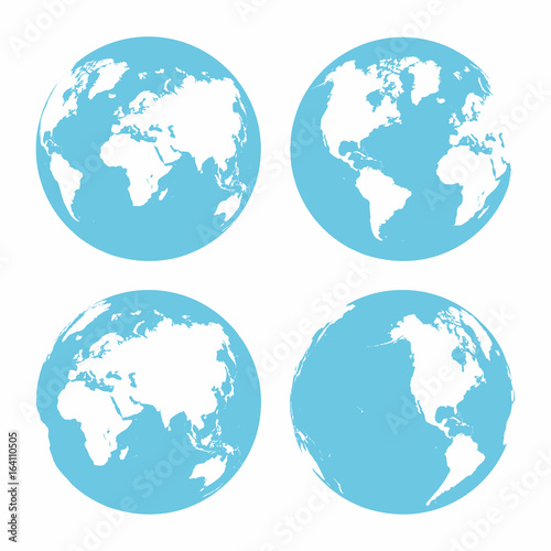 Planet Earth icon set. Earth globe isolated on white background. Different parts of planet