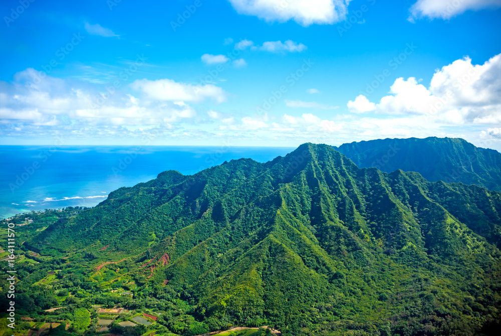 Aerial view of Oahu island in Hawaii