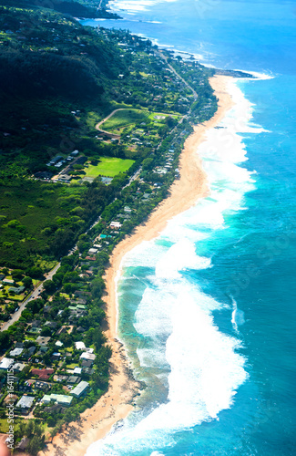 Aerial view of the Oahu island coastline. Hawaii 