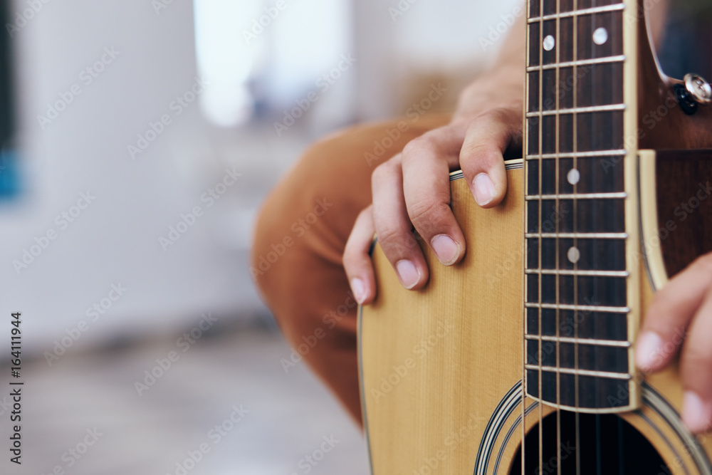 Fototapeta premium Guitar, musical instruments, sheet music, strings, mediator