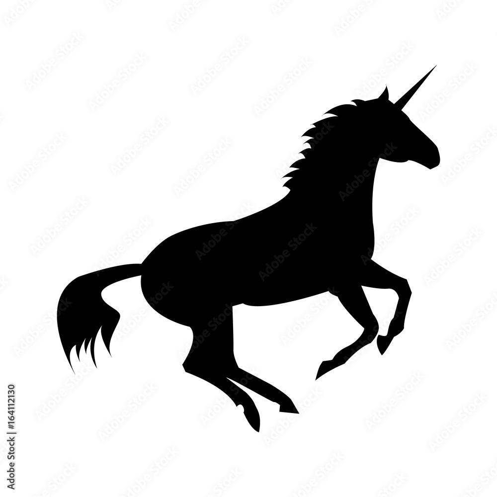 Unicorn mythical horse in silhouette standing on hind legs Stock Vector |  Adobe Stock