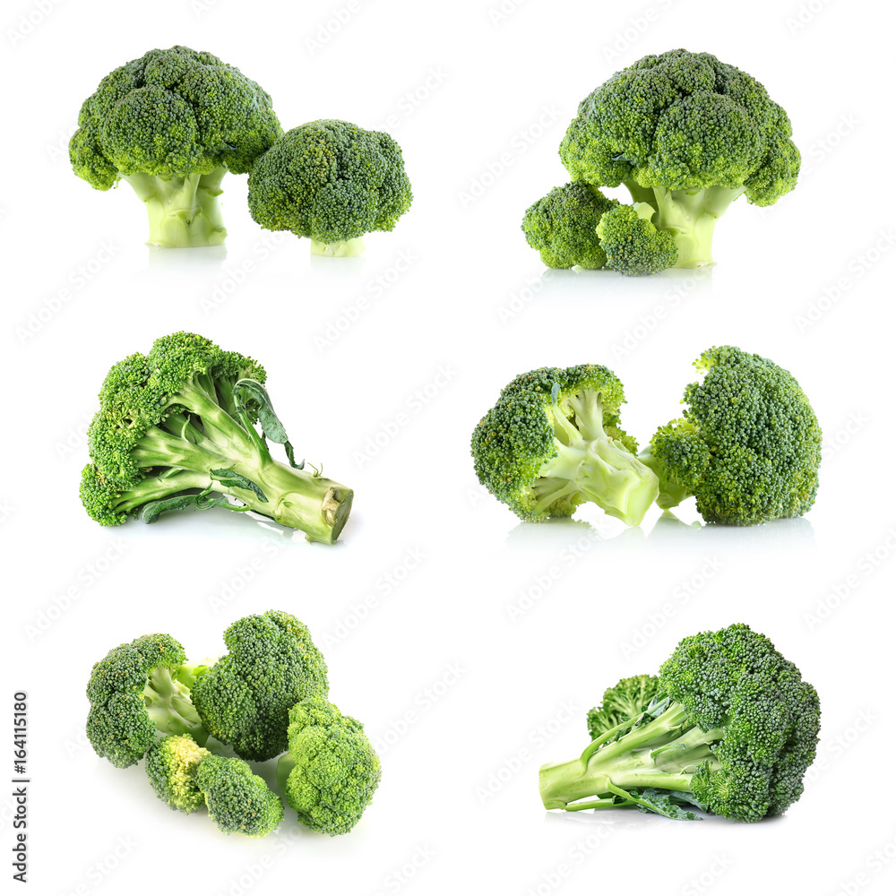 Collage of fresh broccoli on white background Collage of fresh broccoli on white background