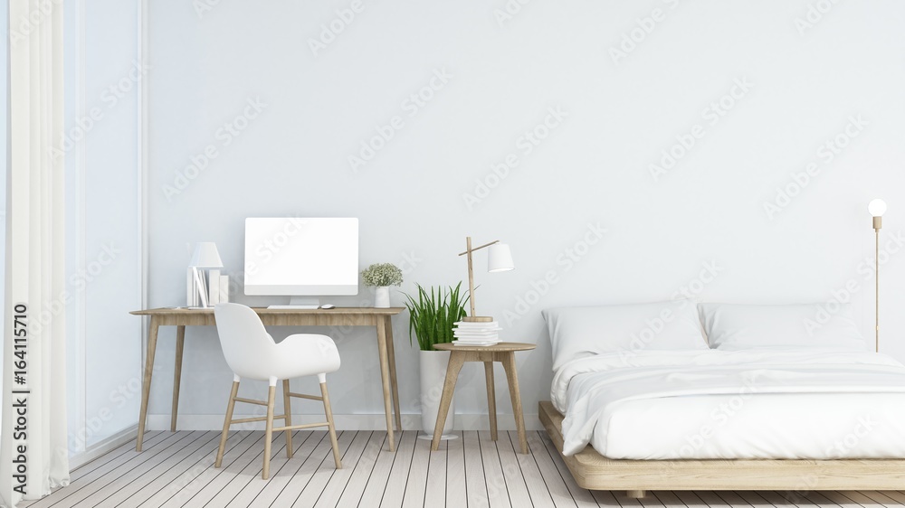 Obraz premium 3D interior minimal rendering living space and wall decoration empty room in hotel
