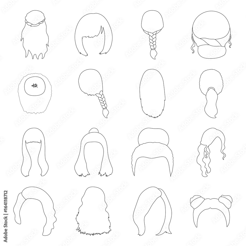 Quads, blond braids and other types of hairstyles. Back hairstyle set  collection icons in line style vector symbol stock illustration web. Stock  Vector | Adobe Stock