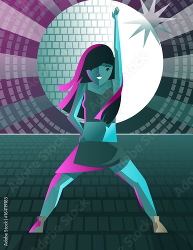 girl dancing twerking in disco near a mirrorball