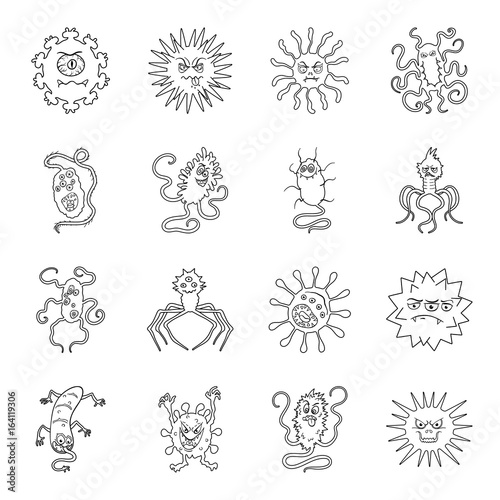 Bild auf Leinwand Viruses and bacteries set icons in line style