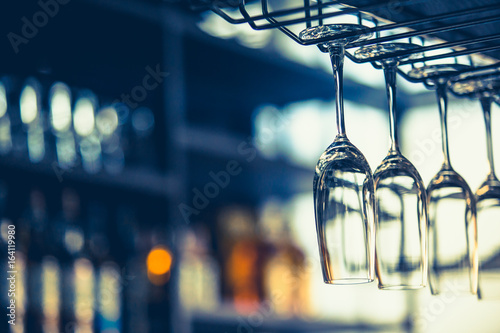Close up picture of empty glasses in restaurant,Retro style © Tawanboonnak