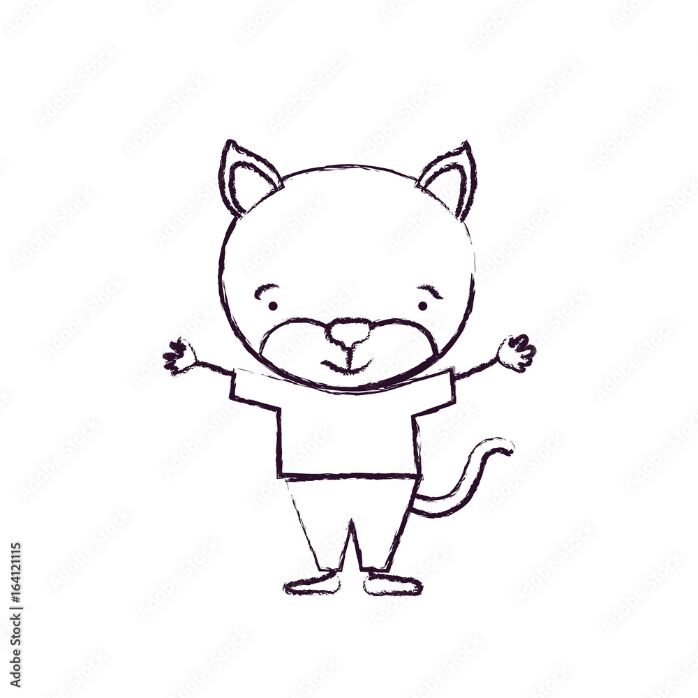 blurred silhouette caricature of cute cat tranquility expression with hands up in clothes vector illustration blurred silhouette caricature of cute cat tranquility expression with hands up in clothes vector illustration