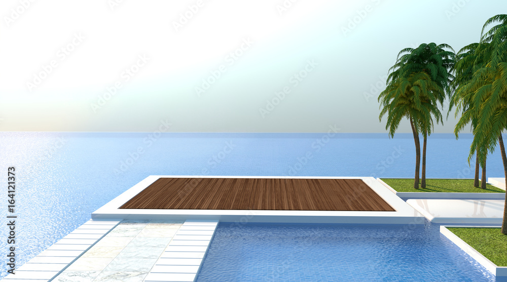 The empty exterior areas with pool 3d rendering