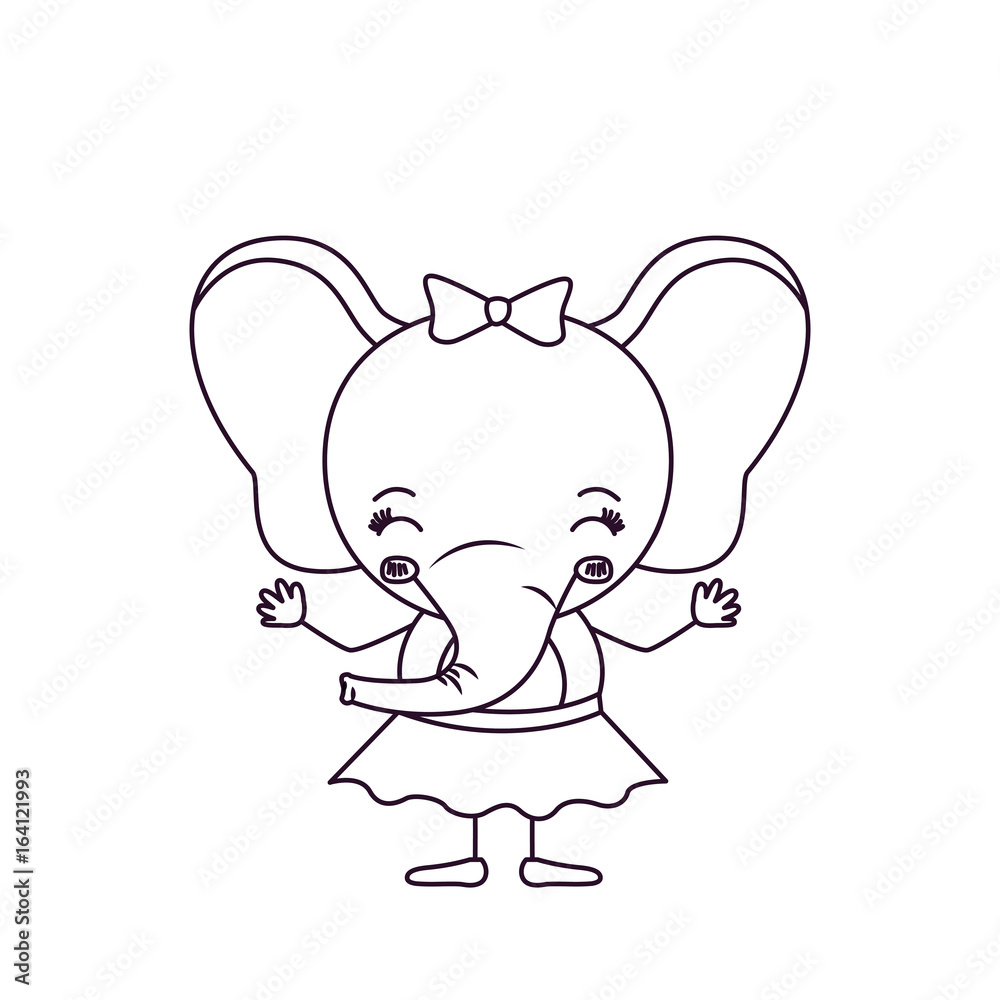 sketch silhouette caricature of happiness expression female elephant in skirt with bow lace vector illustration sketch silhouette caricature of happiness expression female elephant in skirt with bow lace vector illustration