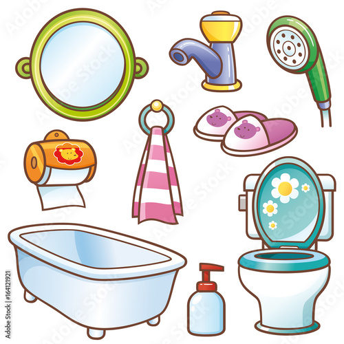 Vector illustration of Cartoon Bathroom element set