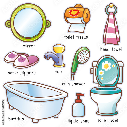 Vector illustration of Cartoon Bathroom accessories vocabulary