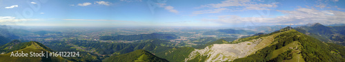 Great landscape on the Padana plain in summer time. Panorama from Linzone Mountain, Bergamo, Italy