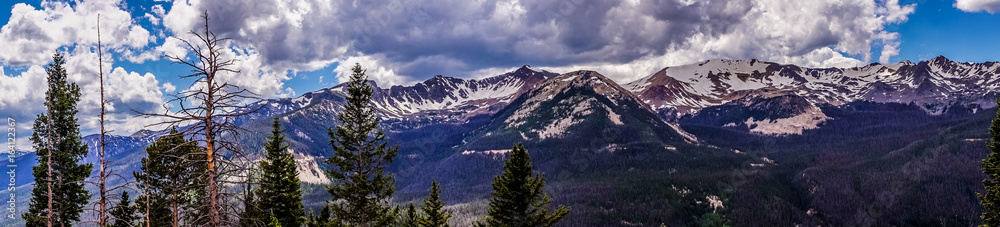 Snow-covered mountain peaks of the Rocky Mountains. Mountain panorama