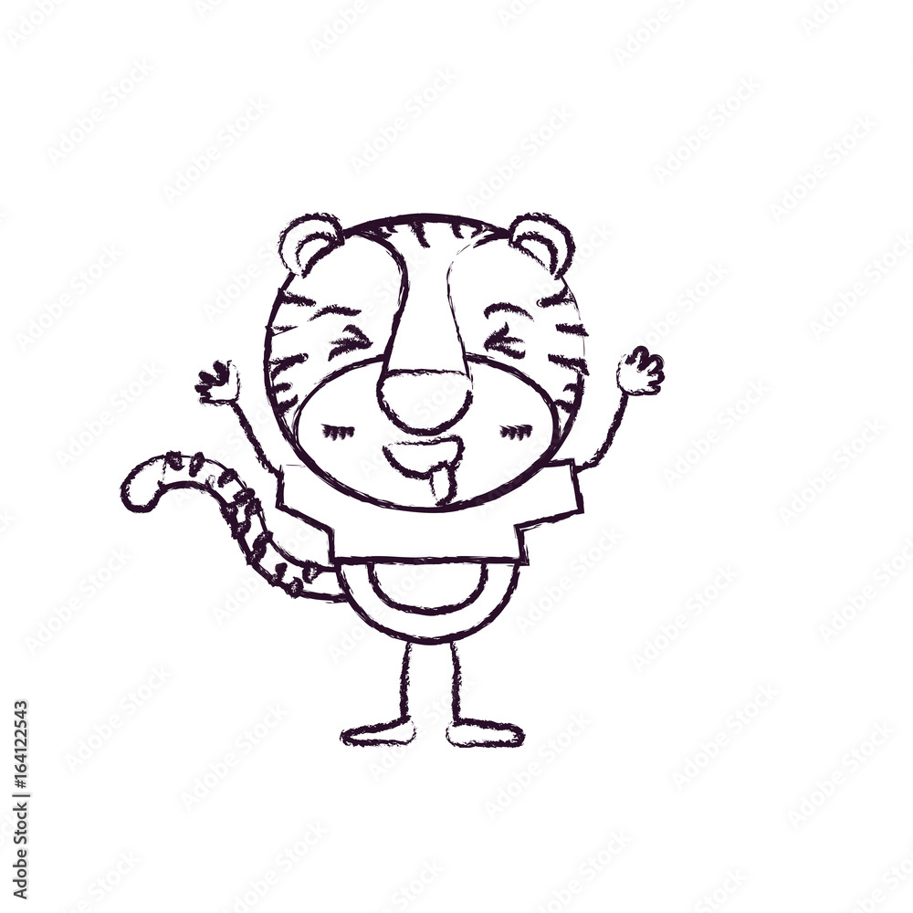 blurred silhouette caricature of cute tiger expression and sticking out tongue in t-shirt vector illustration blurred silhouette caricature of cute tiger expression and sticking out tongue in t-shirt vector illustration
