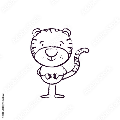 blurred silhouette caricature of cute tiger tranquility expression vector illustration