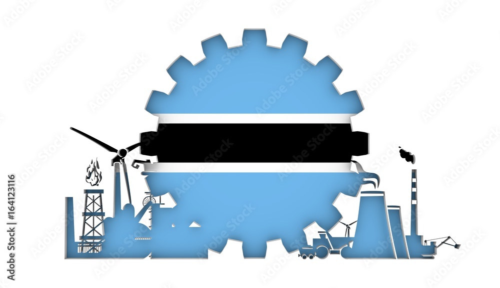 Naklejka premium Energy and Power icons set with flag of the Botsvana. Sustainable energy generation and heavy industry. 3D rendering.