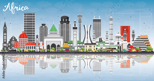 Africa Skyline with Famous Landmarks and Reflections.