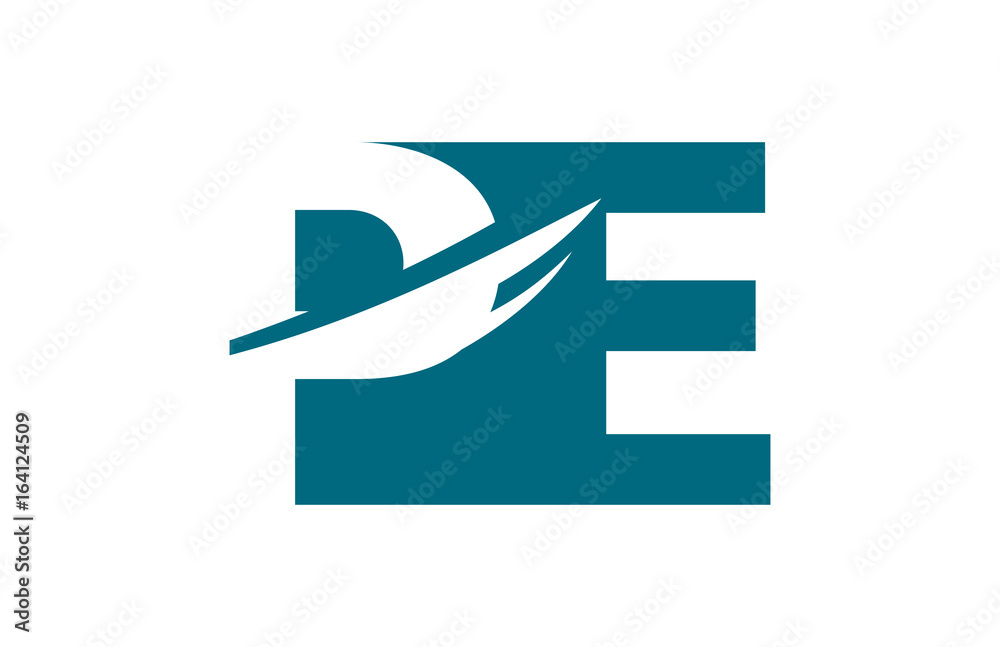 PE Negative Space Square Swoosh Letter Logo