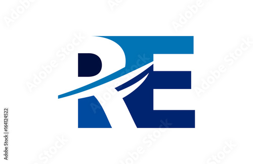 RE Negative Space Square Swoosh Letter Logo