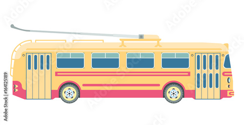 Trolleybus public transport or electric trolley bus vector isolated flat icon