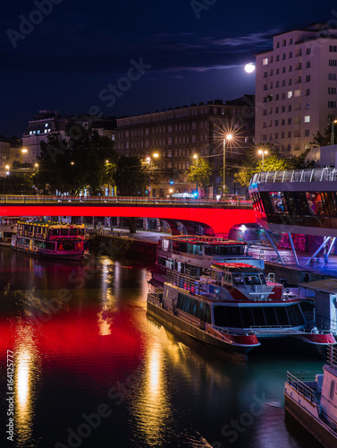 Vienna city center, Austria, colorful Schwedenplatz by night photo