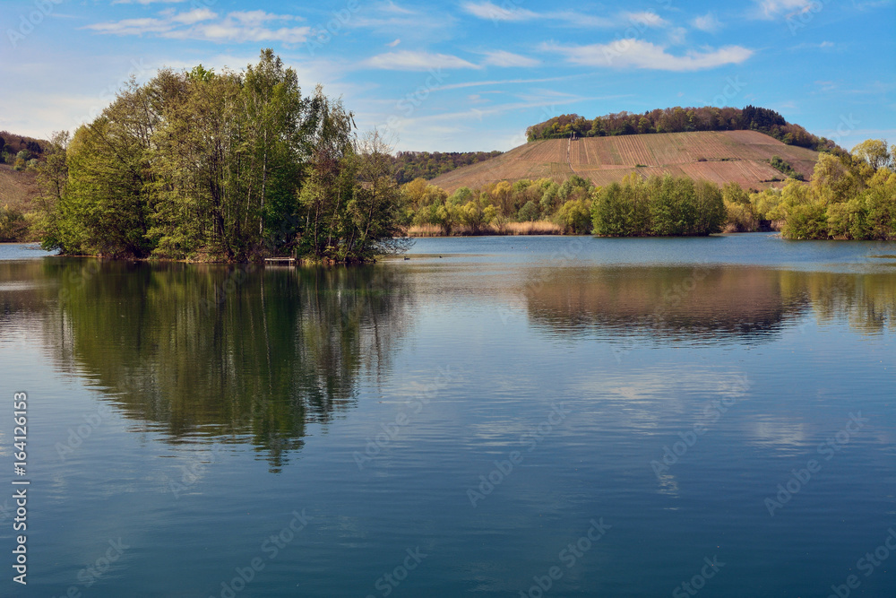 Luxembourg nature reserve Haff Reimech pond vineyard Luxembourg nature reserve Haff Reimech pond vineyard